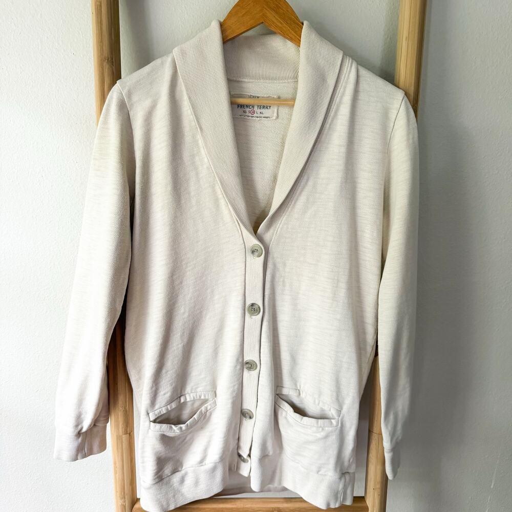 J.Crew Rumbled French Terry Cardigan Medium Beige Cream Shawl Collar Cotton